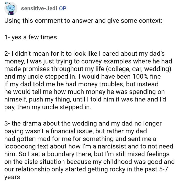 But it gave OP the perfect opportunity to clear up assumptions and provide more context