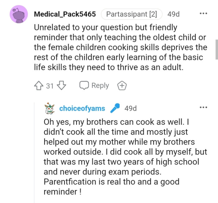 This Redditor wishes to address something that the original poster mentioned in her post