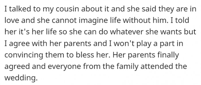 And OP refused to side with the bride