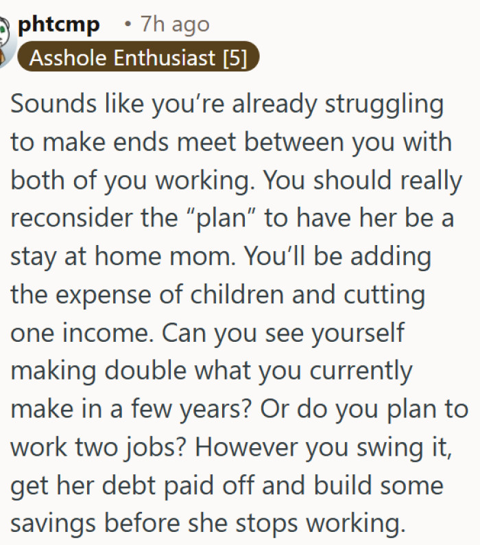 A couple struggling on two incomes should think twice about the stay-at-home mom plan