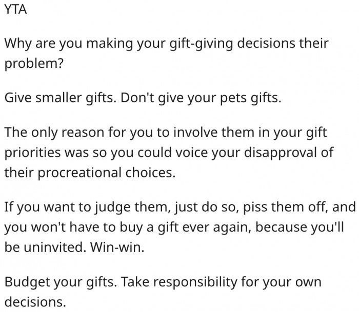 7. She should stop using gifts as an excuse to judge her aunt.
