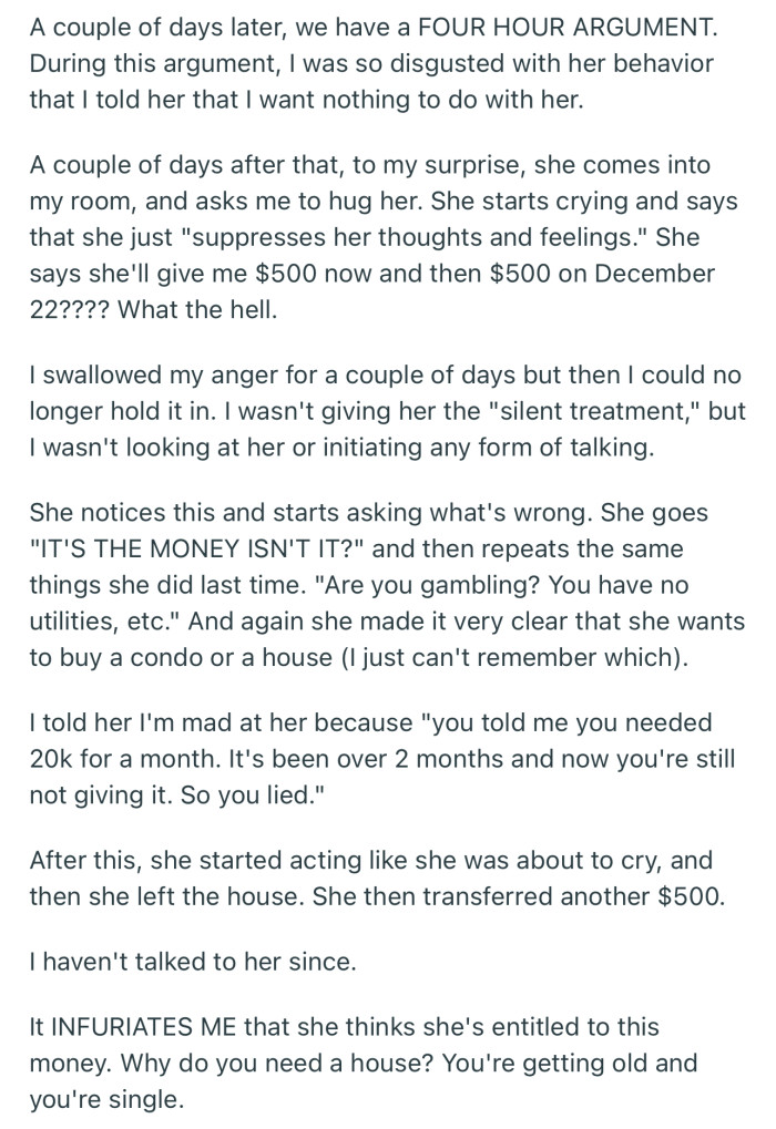 OP has tried to cut her mom off, but her mom has been using emotional blackmail to worm her way back in