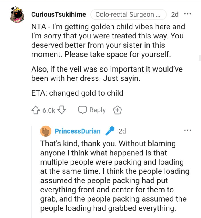 The veil should have been with the wedding dress if it was so important