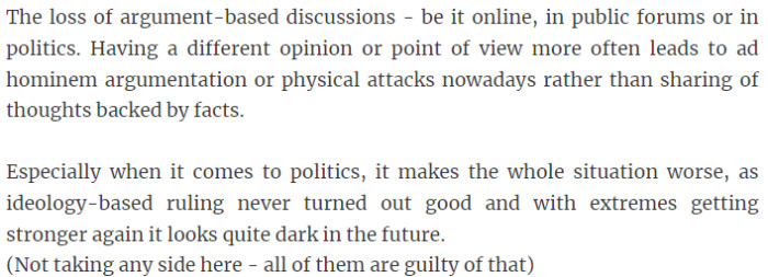 17. Escalating attacks instead of constructive debate in politics and society