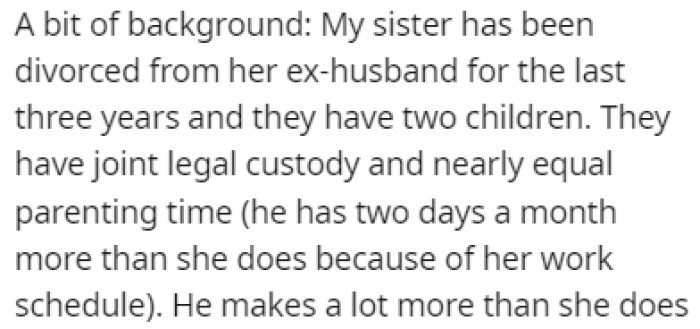 OP's sister has been divorced for the past three years, and they have two children together