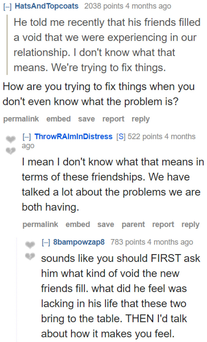 The first step for this couple is to determine the problem. They can't really fix things if they don't know what the problem is.