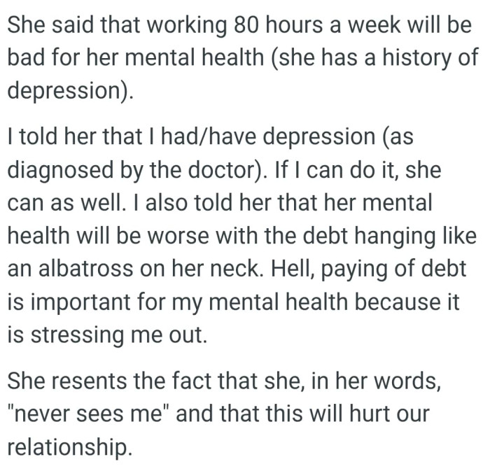 Paying the debt is important to OP's mental health
