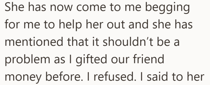 The past act of generosity is brought back into the conversation as leverage.