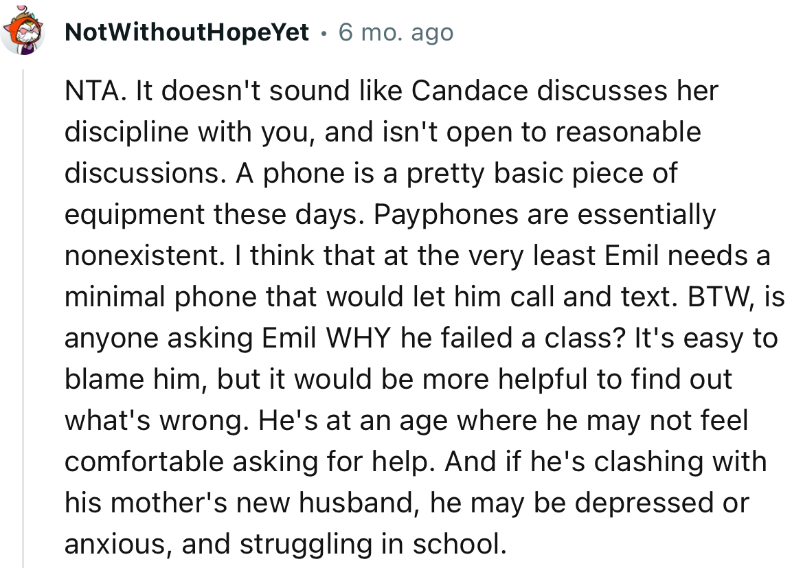 “NTA…A phone is a pretty basic piece of equipment these days. Payphones are essentially nonexistent.”