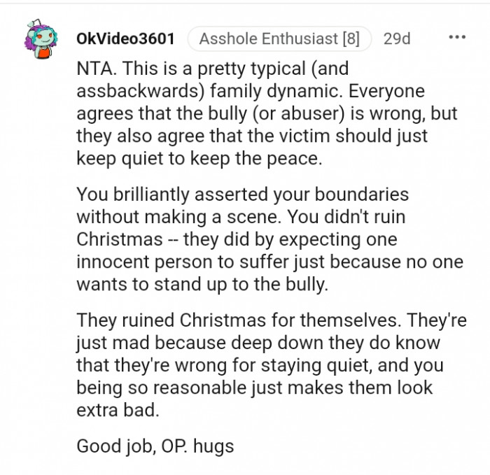 You brilliantly asserted your boundaries without making a scene