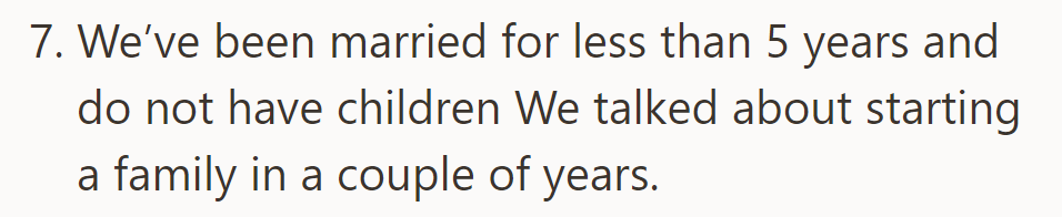Married for under 5 years without children; considering starting a family in a couple of years.