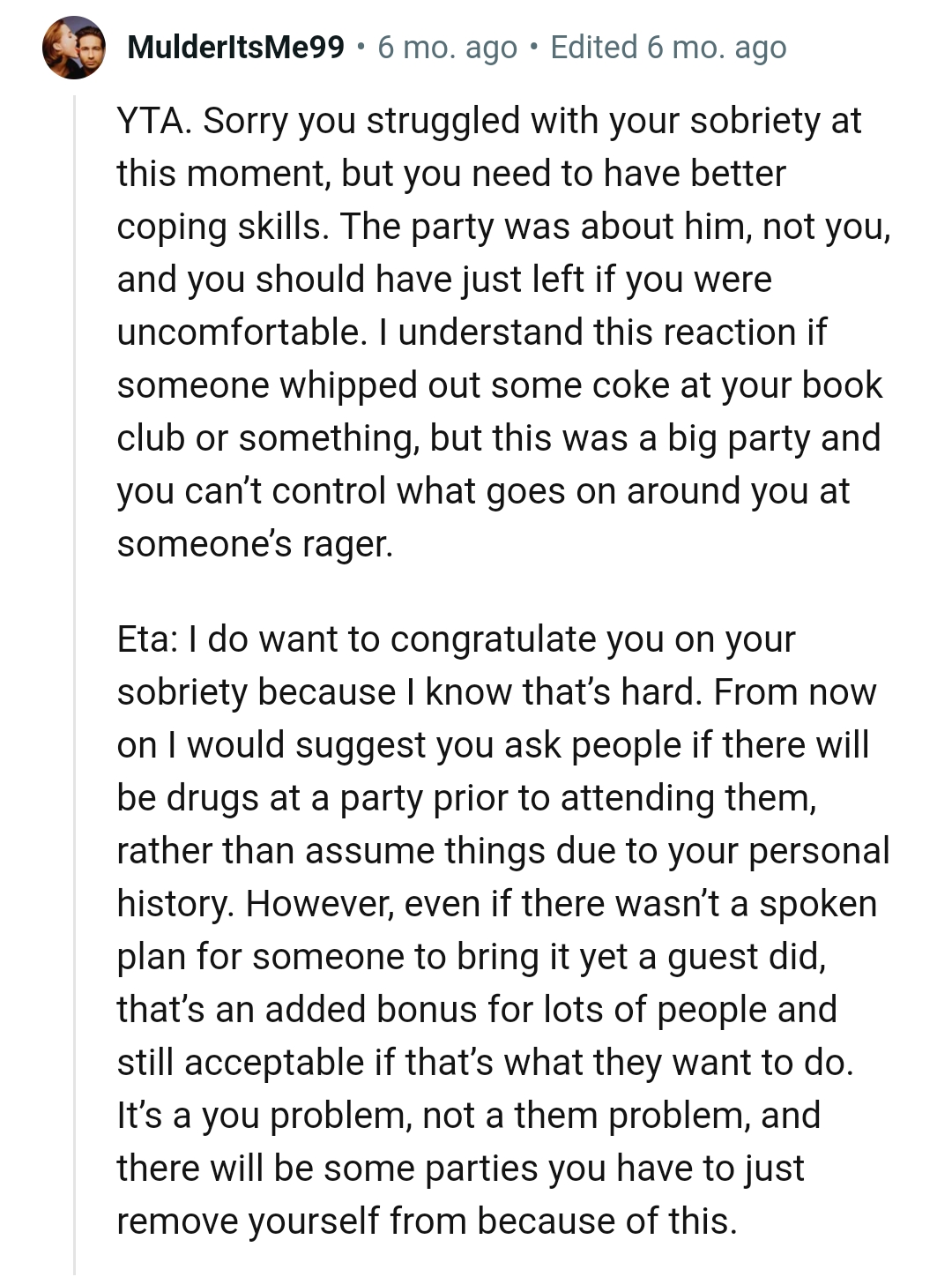 Congratulations on your sobriety