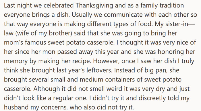 What started as a touching tribute to her late mother quickly shifted once the dish arrived looking suspiciously like freezer leftovers.