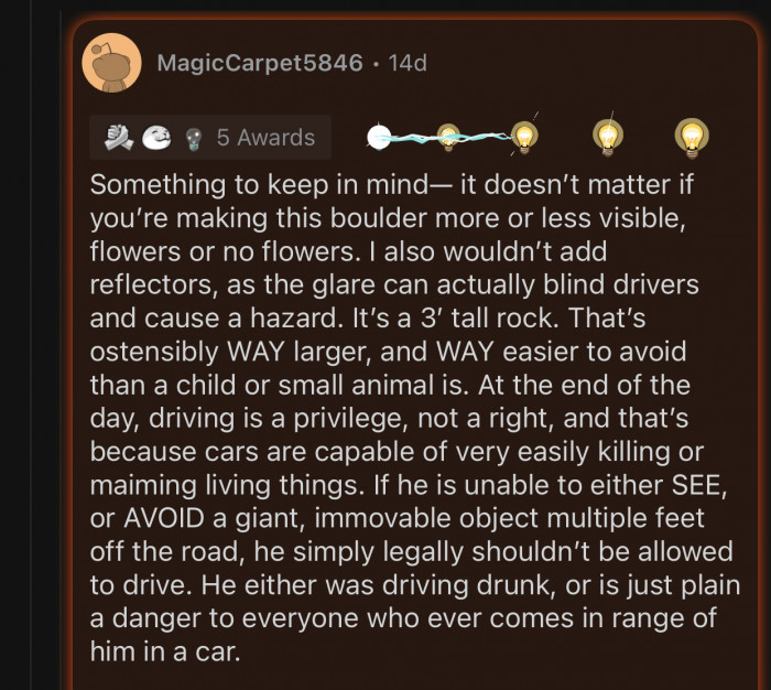 The neighbor should have noticed the boulder.