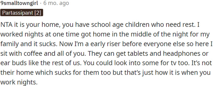 OP prioritizes his children's sleep.