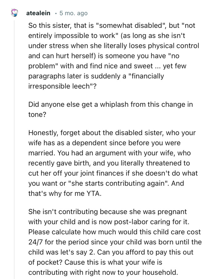 “YTA…You literally threatened to cut her off from your joint finances if she doesn't do what you want.”