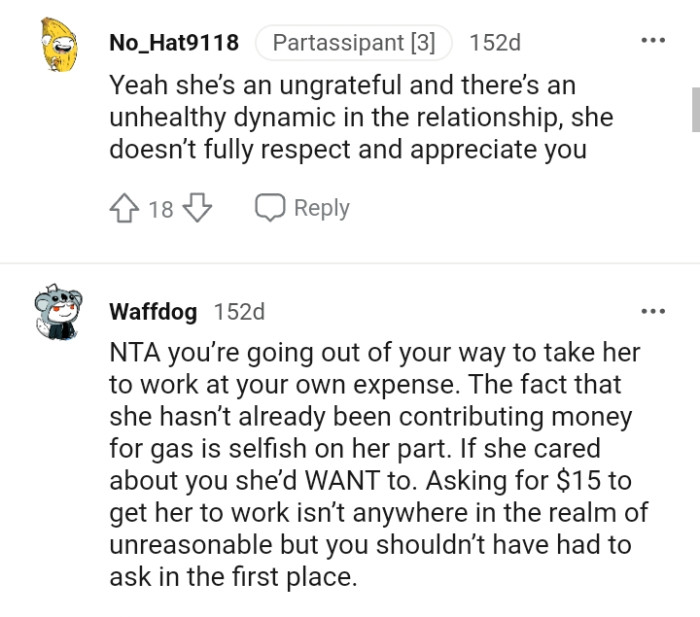 She doesn't fully respect and appreciate the OP