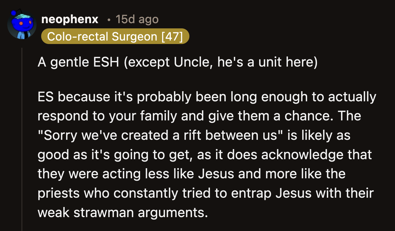 The half-hearted non-apology is as good as it's going to get for OP's parents. To them, that was remorse.