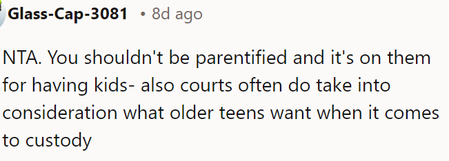 OP shouldn't be forced into a parenting role; it's the parent's responsibility.
