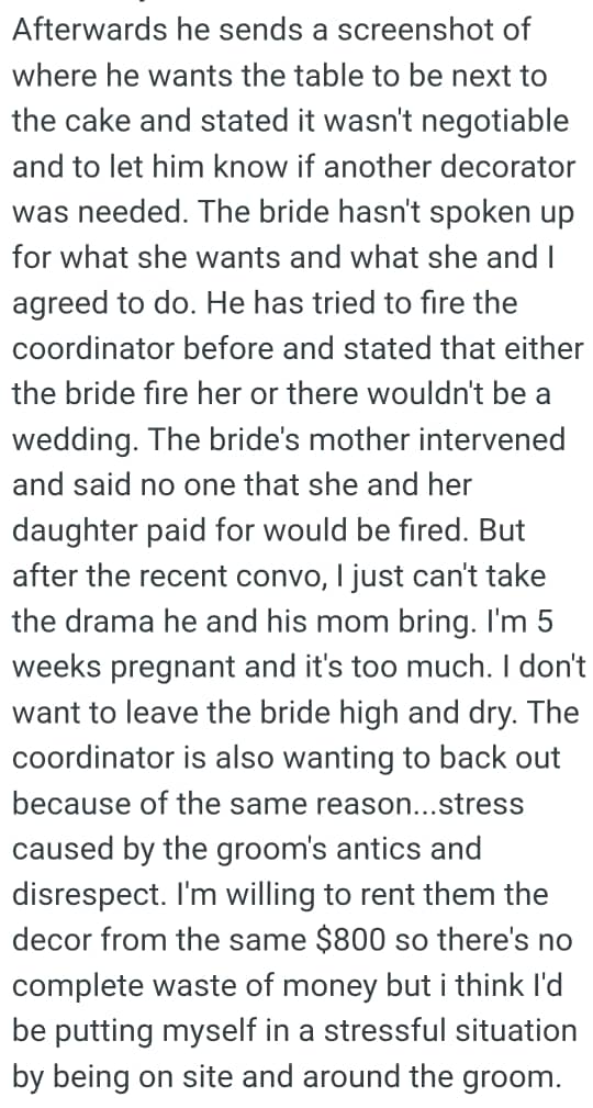 The coordinator is also wanting to back out because of the same reason