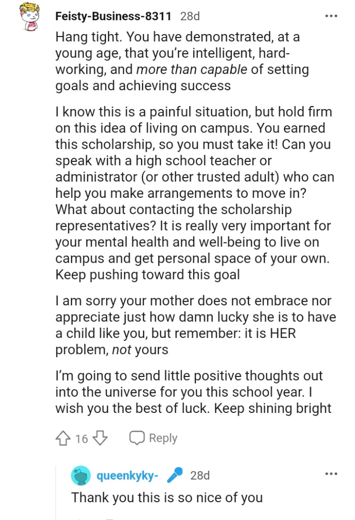 The OP should hold firm on living on campus