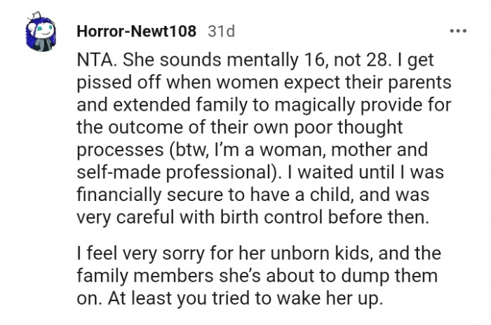 This Redditor waited until they were financially ready to have a baby