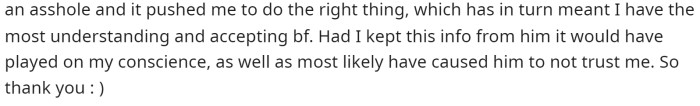 She thanks everyone for their advice and expresses that she is happy she followed their suggestions.