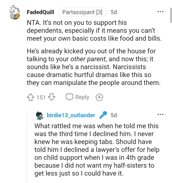 OP's dad already kicked her out of the house for talking to her mom