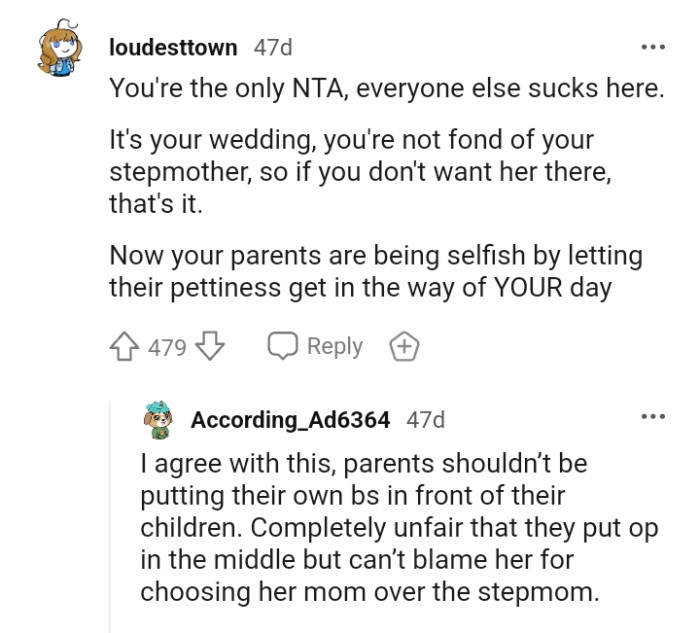 OP's parents are being selfish by letting their pettiness get in the way.