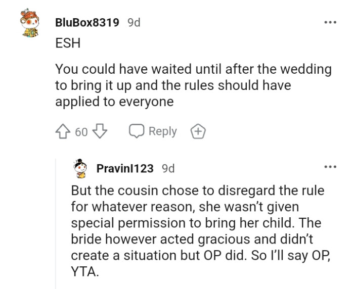 She wasn't given special permission to bring her child