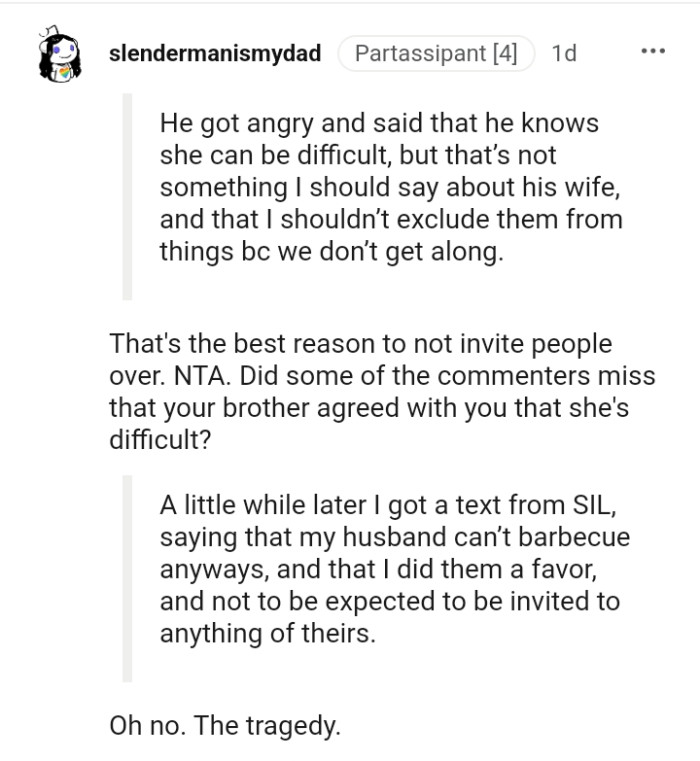 It's the tragedy for this Redditor