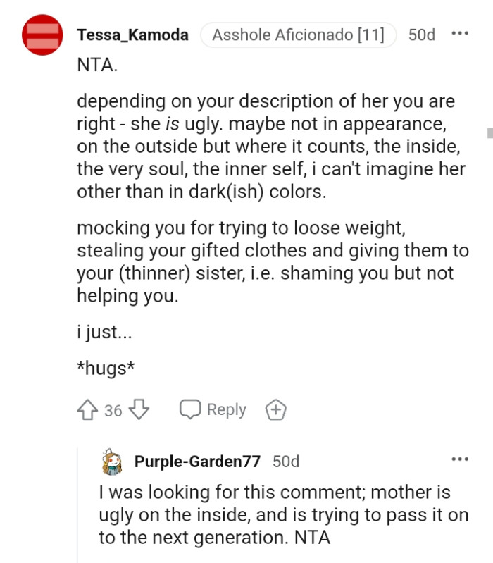 Why would she mock the OP for trying to lose weight?