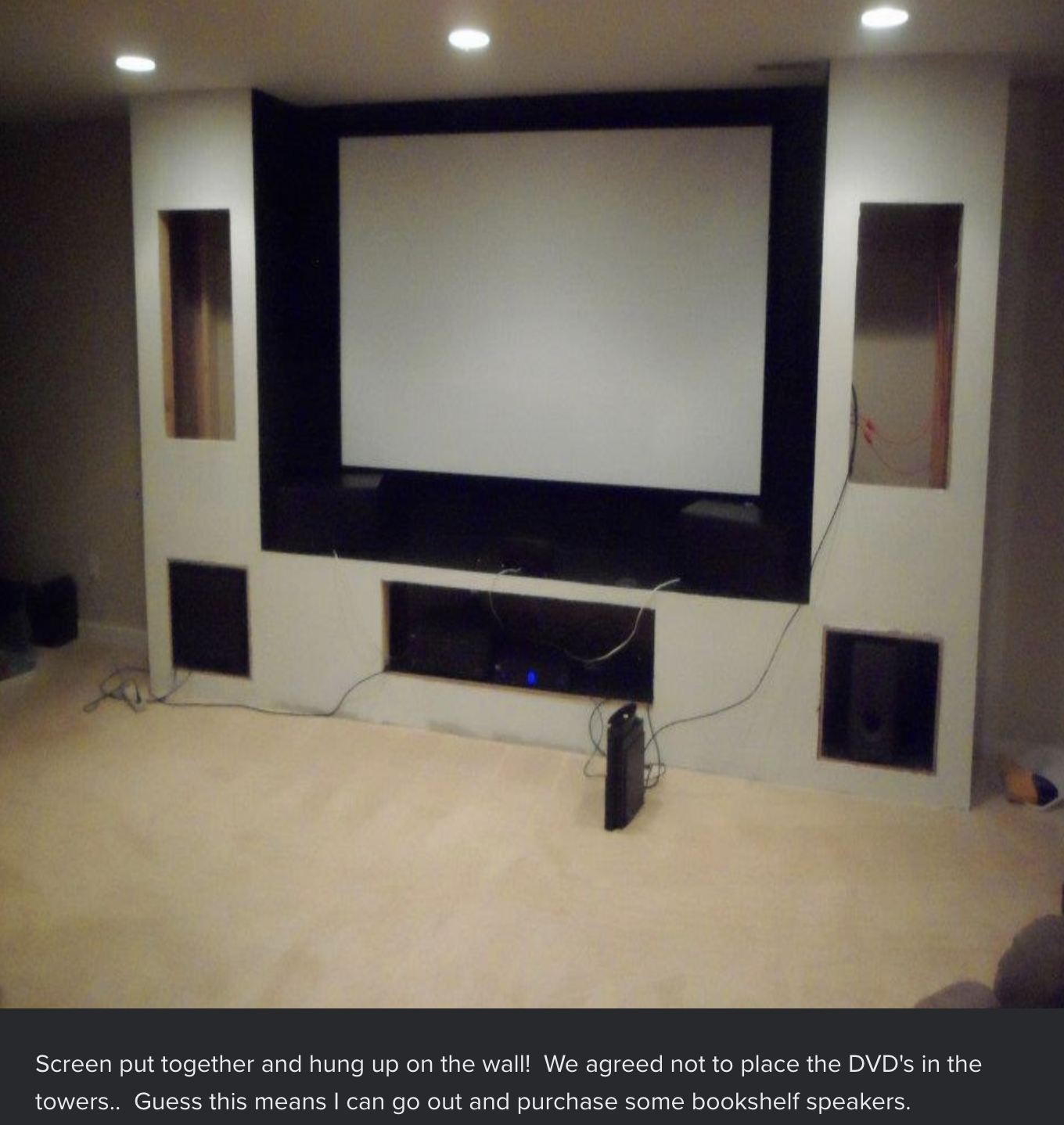 The screen is in place! OP now has to hunt for the perfect speakers to complement his setup.