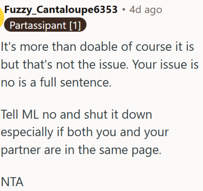 Saying no to MIL is easier when both partners are on the same page