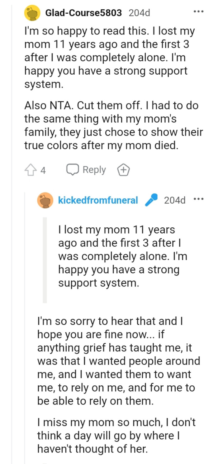 This Redditor also lost their mom years ago and sympathizes with the OP