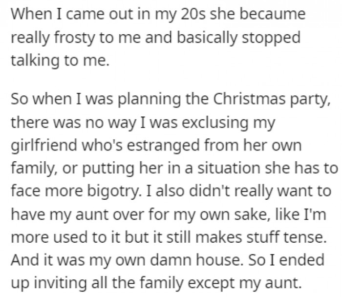 Her aunt didn't hide her homophobia, and when OP came out, she basically stopped talking to her