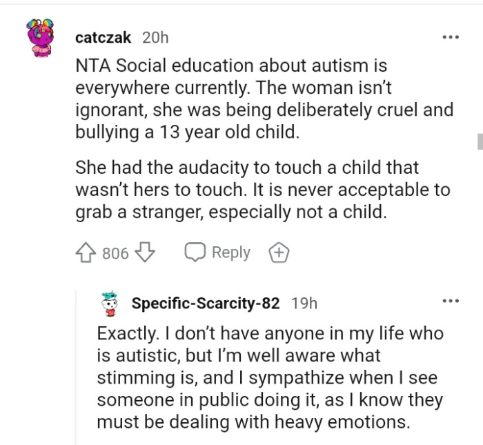 She had the audacity to touch a child that wasn't hers