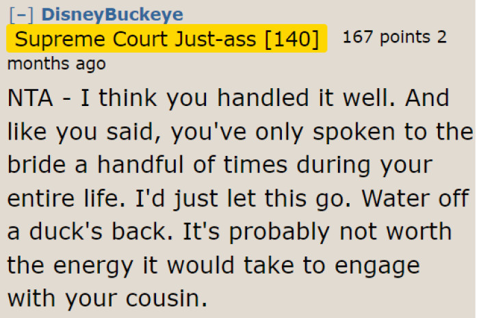 Good Job to the OP for Standing Her Ground.