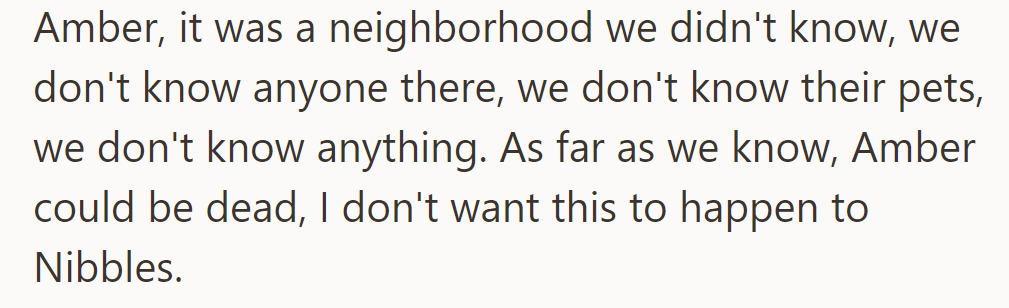 Amber was abandoned in an unknown neighborhood; he fears the same fate for Nibbles.
