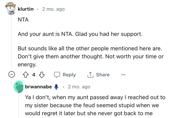 “Don’t give them another thought. Not worth your time or energy.”