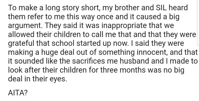 Things escalated when OP's brother and SIL heard their kids refer to their uncle using these 