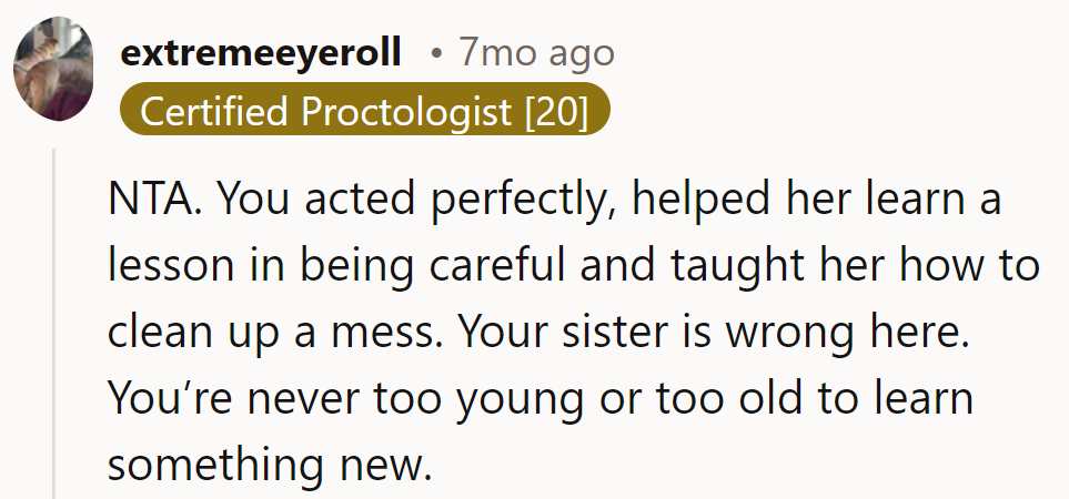 NTA. Teaching tidiness to Martha, OP's a household hero. OP's sister's missing out on the sparkle of youthful wisdom!