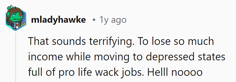 Sounds scary! Losing income and moving to conservative states? No way!