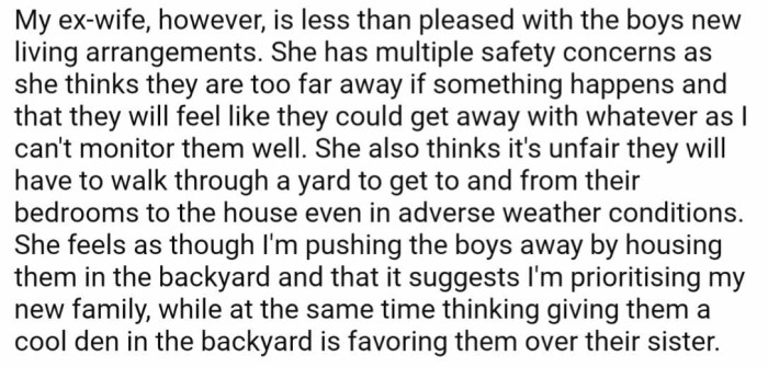 However, OP's ex-wife raised a lot of concerns about the set up