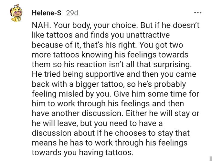 He tried being supportive but the OP got a bigger one