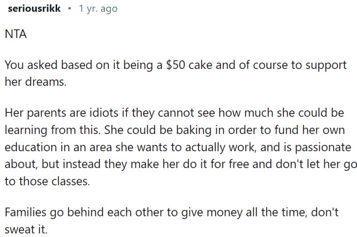 She is chasing her dream, and her parents are preventing her from doing so.