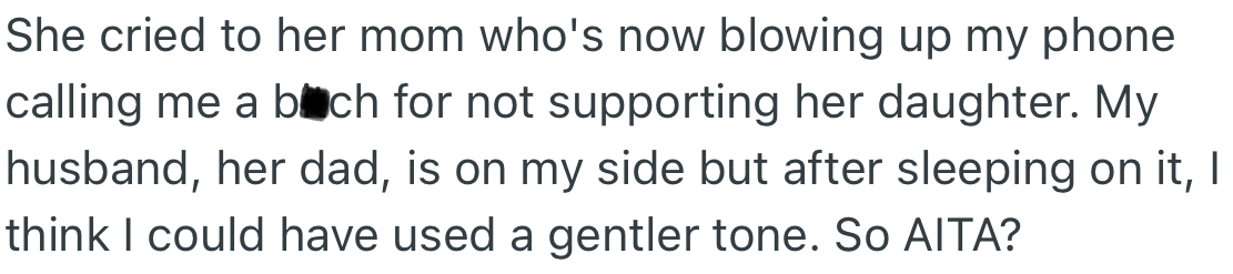 Lucy reported the incident to her mom, who slammed OP for playing favorites.