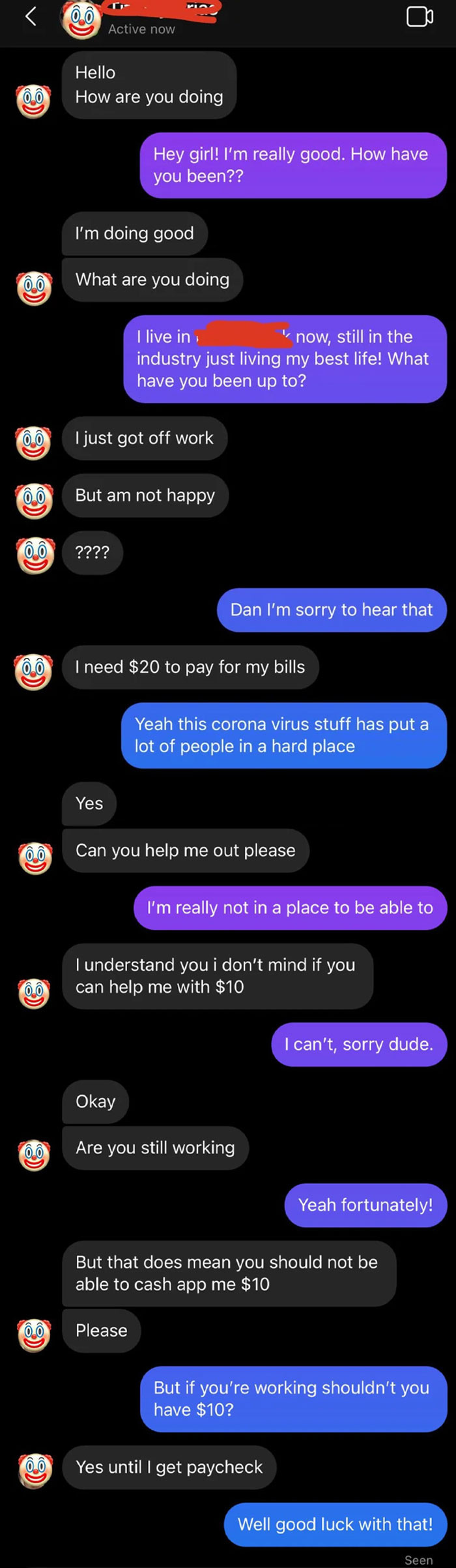 "A Coworker From Years Ago Who I Haven’t Spoken To Since. Really Relieved She Doesn’t Mind $10 Instead Of $20"