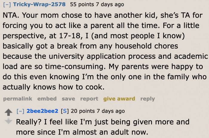 Exams are a crucial time. Parents should lessen their teenagers' responsibilities at home.