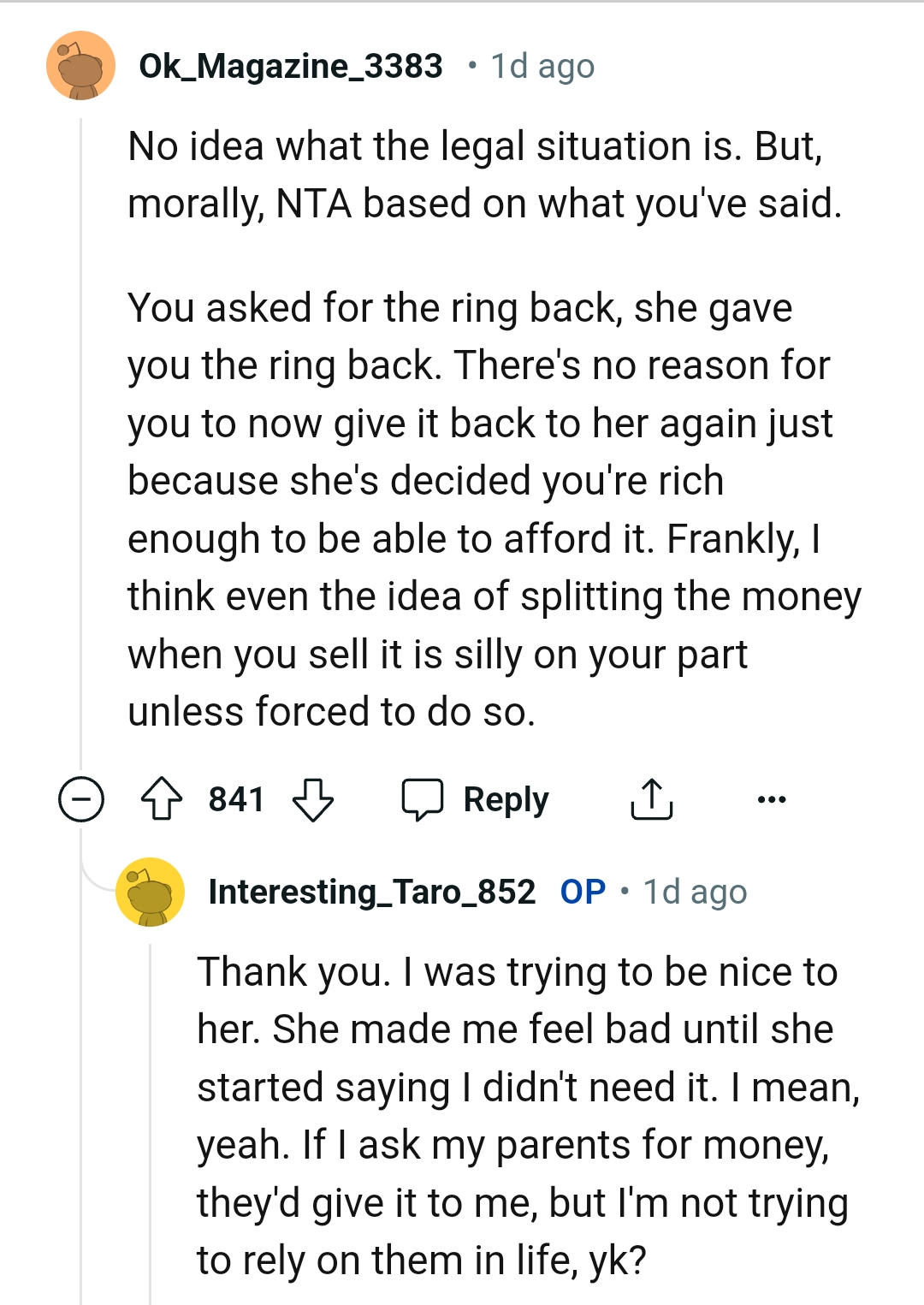 She gave back the ring